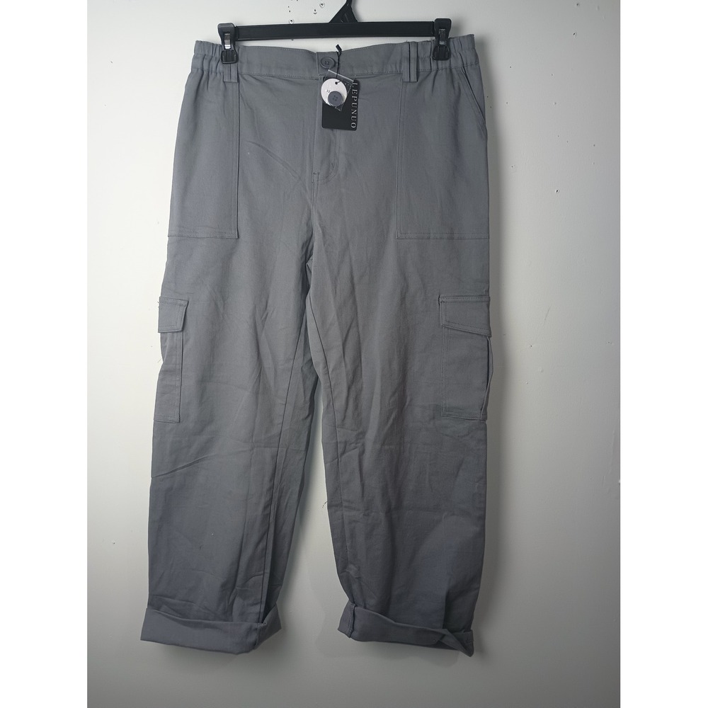 Lepunuo Women Grey Cargo Pants XXL High Waist Stretch Cotton Utility Trousers